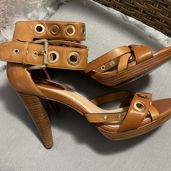 Cole Haan Womens Criss Cross Tan Leather Open Toe Grommet Sandals Heels Size 9.5 - Picture 10 of 15